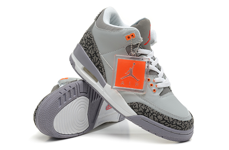 Air Jordan 3 Men Shoes Lightgrey/Orangered/Black Online